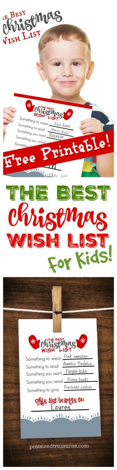 the christmas wish list is hanging on a clothes line