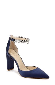 PRICES MAY VARY. Ollie High Heel Pump Navy High Heels, Manolo Blahnik Hangisi, Jewel Badgley Mischka, Strappy Block Heels, Crystal Heels, Strap Sandals Women, Blue Heels, Ankle Strap Pumps, Silver Heels