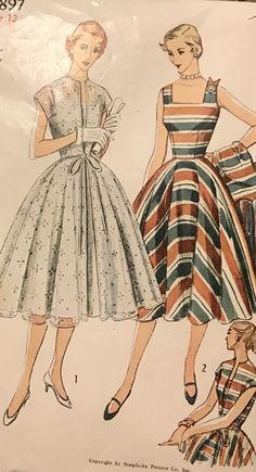 1952 Simplicity Sewing Pattern. Pattern # 3897 Sundress and Redingcote. Size 12 bust 30 waist 25 hips 33. Pattern is Uncut Factory Folded. Retro Dresses With Full Skirt For Vintage Fashion, Retro Vintage Dress With Full Skirt For Events, Retro Full Skirt Vintage Dress For Events, Retro Full Skirt Vintage Dress, Retro Vintage Dress With Fitted Bodice, Retro Fitted Dress With Full Skirt, Lined Retro Vintage Dress For Vintage Events, Fitted Dress With Vintage Pattern For Vintage Events, 1953 Fashion