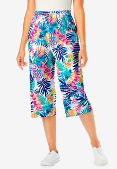 <div>The perfect summer option, our knit capri pants with a straight leg are comfortable and versatile and come in a range of colors. Made with a smocked elastic</div> Summer Vacation Capri Length Bottoms, Cropped Leg Bottoms For Beach In Summer, Cropped Leg Bottoms For Beach And Summer, Casual Capris With Elastic Waistband, Summer Beach Cropped Leg Bottoms, Summer Beach Bottoms With Cropped Leg, Casual Elastic Waistband Knee-length Capris, Summer Capri Length Bottoms For Day Out, Capri Length Bottoms For Summer Day Out