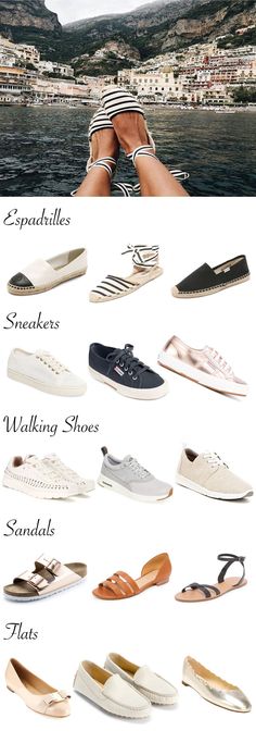 The best summer travel shoes for a trip to Europe. Comfortable and stylish shoes for trips and walking around cities. Best Shoes For Travel, European Travel Outfit, Italy Travel Outfit, Chique Outfit, Travel Chic, Trip To Europe, Europe Outfits, Travel Clothes Women, Italy Outfits