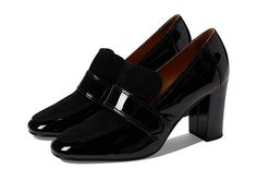 Johnston &, Murphy Charlotte Loafer - Women's Shoes : Black Patent/Suede : The Johnston Murphy Charlotte Loafer adds elegance to your look. Leather upper. Leather lining. Leather insole. Block heel construction. Slip-on closure. Man-made outsole. Imported. Measurements: Heel Height: 3 1 4 in Weight: 11.4 oz Product measurements were taken using size 9, width M. Please note that measurements may vary by size. Black Heeled Loafers, Black Heel Loafers, Black Office Shoes, Black High Heel Loafers, Formal Fall Oxfords With Removable Insole, Synthetic Leather Shoes With Removable Insole For Work, Workwear Synthetic Leather Shoes With Removable Insole, Workwear Dress Shoes With Rubber Heel Cap, Formal Fall Slip-ons With Removable Insole