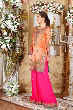 Blazing Orange | Pakistani Designer Outfit | Sarosh Salman Bollywood Style Pink Kurta With Sequins, Pink Sequined Kurta For Eid, Festive Pink Kurta With Sequins, Traditional Sequined Straight Kurta For Navratri, Bollywood Style Straight Kurta With Sequins, Navratri Traditional Straight Kurta With Sequins, Straight Kurta With Sequins For Navratri, Festive Pink Sequined Kurta, Festive Pink Sequin Kurta