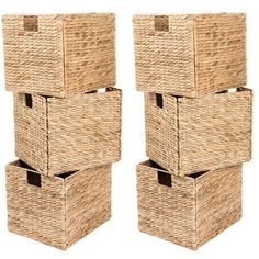 four wicker baskets stacked on top of each other