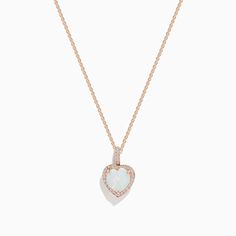 Effy Aurora 14K Rose Gold Diamond and Heart Opal Pendant Luxury Rose Gold Double Heart Jewelry, Luxury Heart-shaped Rose Gold Necklace, Luxury Rose Gold Heart-shaped Jewelry, Rose Gold Heart Cut Necklace For Wedding, Elegant Rose Gold Heart Cut Jewelry, Formal Heart Cut Rose Gold Necklace, Wedding Rose Gold Heart Cut Necklace, Classic Double Heart Rose Gold Jewelry, Classic Rose Gold Double Heart Jewelry