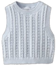 Chic Sleeveless Textured Knit Sweater, Trendy Textured Knit Crew Neck Crop Top, Sleeveless Textured Knit Sweater, Knit Sweater Vest With Ribbed Neckline For Spring, Trendy Textured Knit Sweater Vest For Layering, Chic Textured Knit Sweater Vest, Chic Cotton Crew Neck Tank Top, Chic Pointelle Knit Sweater Vest, Trendy Sleeveless Cotton Sweater