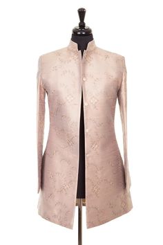 Women's Taupe Embroidered Silk Nehru Collar Long Line | Etsy Wedding Guest Jackets, Longline Jacket, Bespoke Clothing, Silk Coat, Outfit Wedding, Ladies Blazer, Groom Dresses, Mother Of The Bride Outfit, Silk Suit