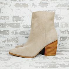 New Smooth Leather Shapes The Upper Of This Sophisticated Bootie With A Pointy Toe. Leather Upper/Synthetic Lining And Sole Imported Spring Heeled Boots With Block Heel, Beige Boots With Stacked Block Heel, Spring Ankle Boots With Stacked Heel, Ankle Boots With Stacked Heel For Spring, Spring Heeled Boots With Stacked Block Heel, Heeled Boots With Stacked Block Heel For Spring, Chic High Ankle Heeled Boots For Summer, Spring Suede Boots With Stacked Heel, Suede Boots With Stacked Heel For Spring