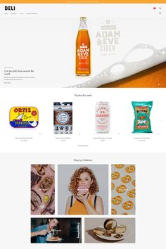 the website for deli is displayed on an orange and white background with images of food items