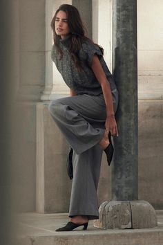 Banish the workweek blues when you style your office-approved look with the Lulus Composed Moment Grey High-Rise Wide-Leg Trouser Pants! Lightly stretchy woven fabric (with a slight tonal effect) shapes a high waist, belt loops, and a hidden zip fly with a top button closure. Chic pleating accents the wide-leg silhouette, which has functional front diagonal pockets and decorative welt pockets at the back. Ankle-length hems complete the look. Fit: This garment fits true to size. Length: Floor len Trends 2025, Relaxed Trousers, Grey Trousers, Thanksgiving Outfit, Pants Wide Leg, Fall Fashion Trends, Bottom Clothes, Trouser Pants, Wide Leg Trousers