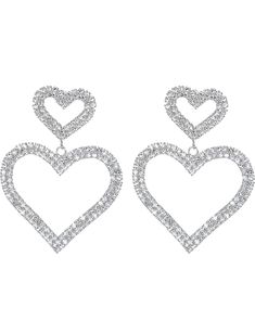 pair of heart shaped earrings with crystal stones