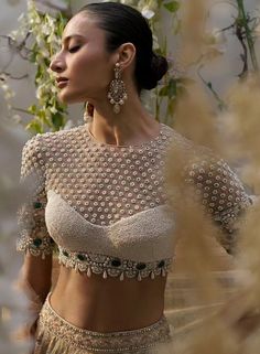 Handmade Saree, Pearl Work, Backless Blouse Designs, Lehenga Blouse Designs, Fashionable Saree Blouse Designs, Wedding Blouse Designs, Blouse Saree, Indian Dresses Traditional, Wedding Blouse