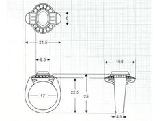 a drawing of a toilet with its seat up and the lid down, as well as measurements