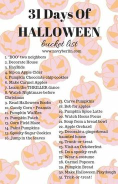 a list for halloween with pumpkins on it