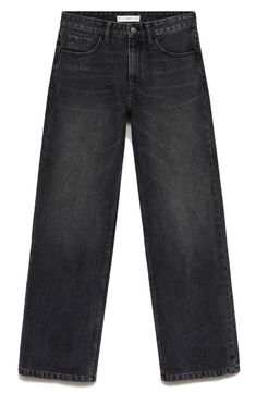 Made from nonstretch denim in a faded-black wash, these effortlessly cool jeans feature a mid-rise waist and relaxed, full-length straight legs. Zip fly with button closure Five-pocket style 100% cotton Machine wash, line dry Imported Loose Black Jeans, Abroad Fashion, Black Jeans Pants, Black Straight Jeans, Straight Black Jeans, Relaxed Straight Leg Jeans, Cool Jeans, Black Mom Jeans, Black Jeans Women