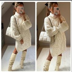 Blogger's Favorite Knit Dress. Sold Out Online. Hot Mom Outfits, Chunky Sweater Dress, Chunky Knit Sweater Dress, Khaki Sweater, Cable Knit Dress, Fall Sweater Dress, Chunky Cable Knit Sweater, Cable Knit Sweater Dress, Dress H&m