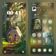 an iphone screen with the image of totoro and her child in the forest