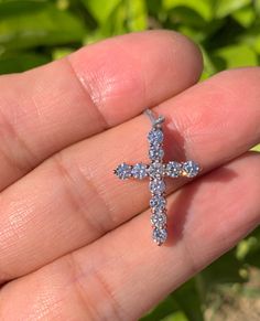 Beautiful diamond cross pendant necklace set with nice size diamonds. The diamonds are all white and very sparkling. Excellent craftsmanship, will lay nicely on the neck, won't flip around. The cross measures just under 23x17 mm. The chain slides thru the back for a clean simple look. Natural round brilliant cut diamonds total weight: 1.08 - 1.15 carats Clarity: SI Color: H All diamonds white and shiny, no cloudy stones or black carbon spots. Solid 14K white, Yellow, Rose Gold Comes with gift bo Cross-shaped Diamond Necklace With Single Cut Diamonds, Diamond White Cross-shaped Diamond Jewelry, Diamond Cross Pendant In Diamond White, Diamond White Crucifix Necklace For Anniversary, Diamond White Crucifix Cross Necklace For Anniversary, Diamond White Cross Jewelry With Pave Setting, Diamond Cross Pendant With Vvs Clarity, Diamond White Cross Pendant Necklace With Pave Setting, White Diamond Cross Pendant Necklace