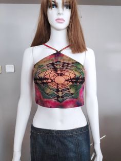 Tie Dye Crop Top Reverse Bleached Mandala Design Unique Colorful Tie Dye Shirt Women's Handmade Tie Dye Clothing Tops and tees. Instagram: @derintiedye Welcome to my tie-dye store! I lovingly make each item by hand, they are unique and one of a kind. The dyes I use are premium quality fiber reactive dyes and my products are all pre-washed and pre-shrunk for you. I will ship your order within two business days. Thank you for your interest in my store, please follow me on Instagram to see my lates Acid Wash Cotton Crop Top, Acid Wash Cotton Tops For Summer, Acid Wash Cropped Cotton Tops, Acid Wash Crop Top For Spring, Acid Wash Stretch Tops For Spring, Spring Acid Wash Crop Top, Casual Tie Dye Crop Top, Tie Dye Cropped Top, Tie-dye Cropped Cotton Tops