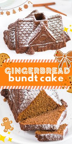 gingerbread bundt cake on a plate with the words gingerbread bundt cake above it