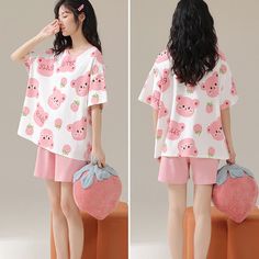 Product ID: JW5208 
 Material: Cotton 
 Color: Pink 
 Size Info: 
 M: for Height Range (61-62.99 inch / 155-160 cm) , Weight Range (40-50 kg) 
 L: for Height Range (62.99-64.96 inch / 160-165 cm) , Weight Range (50-60 kg) 
 XL: for Height Range (64.96-66.92 inch / 165-170 cm) , Weight Range (60-70 kg) 
 2XL: for Height Range (66.92-68.89 inch / 170-175 cm) , Weight Range (70-80 kg) www.ccovv.com Strawberry Bear, Cotton Pajamas, Cotton Pajama Sets, Cotton Pyjamas, Pajamas Set, Bear Cartoon, Bear Print, Womens Size Chart, Summer Cotton