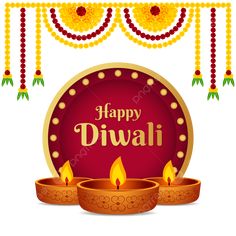 happy diwali greeting card with candles and decoration on white background for diwali festival