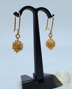 "★ Traditional Croatian filigree ball earrings, handcrafted in solid 14 k gold. Replicas of 19th century Ethnic, Heritage jewelry from Dubrovnik - Dalmatia region. Simple in style, versatile to wear with any outfit, and perfect for any occasion. Earrings end with secure, latching type of ear-wires. ★ *These earrings are handmade on order in 7-10 business days* Due to the handmade creation, every pair is unique, so there can be tiny variations in dimensions of the finished earrings. They are on a Elegant Jhumkas As Gift, Elegant Gold Plated Jhumkas As A Gift, Elegant Gold Round Jhumkas, Elegant Drop Earrings Jhumkas For Anniversary, Elegant Gold Jhumkas, Elegant Gold Plated Round Jhumkas, Elegant Drop Jhumkas For Anniversary, Elegant Jhumkas With Intricate Design, Elegant Intricate Jhumkas