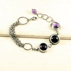 Boho silver bracelet with amethyst, simple raw silver bracelet, purple gemstone, silver multi chain bracelet, boho jewelry Pink Gemstone Bracelet, Multi Chain Bracelet, Wire Work Jewelry, Bohemian Bracelets, Boho Bracelet, Work Jewelry, Bracelet Boho, Silver Jewelry Handmade, Pink Gemstones