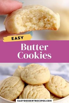 butter cookies in a white bowl with text overlay that reads, easy butter cookies