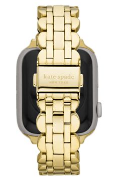 Change up your look with this dainty Apple Watch bracelet watchband in glossy goldtone plating with curved links that form a cute scalloped profile. Apple Watch not included Compatible with Series 1–9 Apple Watch Fits 38/40/41mm Apple Watch 16mm band width Push-clasp closure Stainless steel/goldtone plate Imported Apple Watch Bands Gold, Cute Apple Watch Bands, Apple Watch Bracelet, Apple Watch Bands Women, Tech Watches, Apple Watch Bracelets, Gold Apple Watch, Gold Watches Women, Gold Apple