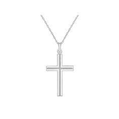 Let your faith shine through with this polished 14k gold cross necklace. Let your faith shine through with this polished 14k gold cross necklace. Pendant size: 1 1/8"L x 5/8"W Chain length: 16 in. +2-in. extender Chain type: rope Nickel free Metal: 14k white gold, 14k gold Plating: rhodium Finish: polished Packaging: boxed Size: 18". Gender: female. Age Group: adult. White Gold Cross Pendant For First Communion, White Gold Cross Pendant Necklace For First Communion, Polished Cross Necklace For Formal Occasions, Formal Polished Cross Pendant Necklace, Formal Polished Cross Necklace, Classic Polished Crucifix Cross Necklace, Classic Crucifix Cross Necklace For Formal Occasions, Gold Cross Necklace, Gold Cross Pendant