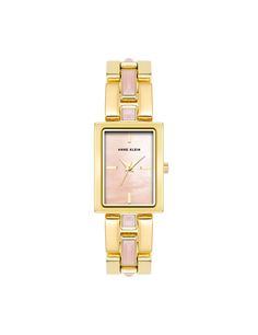 Elegant and refined, this jewelry-inspired watch features genuine gemstone accents on the bracelet for a pop of color. Band Length: 7" Case width: 21mm. Band width: 15mm. Unique Gold Watch, Pink Watches Women, Christmas Wishlist Jewelry, Cute Gold Watch, Gifts For Ur Mom, Staple Jewelry Pieces, Watch Stacked With Bracelets, Gold Dainty Watch, Women’s Gold Watch