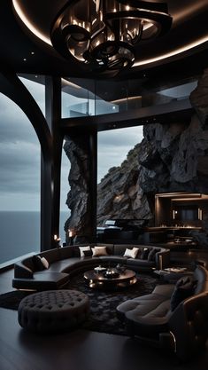 Dark luxury house on a cliff Black Luxury House, Dark Modern House, Simple Bed Designs, Dark Modern, Dark House, Dark Interiors