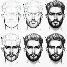 an image of a man's face with different facial shapes and haircuts