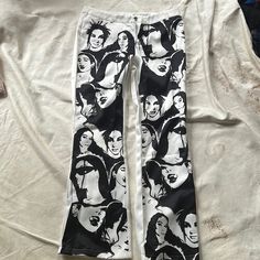 Shein Graphic Print Pants Black And White Pictures On Front Plain White On Back Size Medium Please Know Your Size On Shein Clothing Before Purchasing, Runs Small Pants Upcycle, Shein Clothing, Upcycle Clothes Diy, Black And White Pants, White Pictures, Shein Pants, Emily In Paris, Print Pants, White Picture