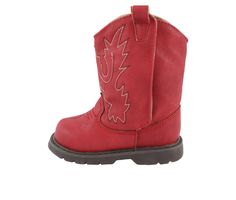 Polyurethane upper, Dual side pull loops,0.5\ heel height,4.5\ shaft height,8\ shaft circumference, Round closed toe, EVA insole, Polyurethane outsole, Embroidered Western boot | Kids' Baby Deer Infant & Toddler Miller Crib Western Boot in Red Size 3 - Infant Baby Cowboy Boots, Deer Girl, Baby Cowboy, Decorative Stitching, Western Boot, Baby Deer, Mommy Life, Footwear Collection, Classic Boots