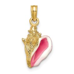 14k Yellow Gold Enameled 3 D Conch Sea Shell Mermaid Nautical Jewelry Pendant Charm Necklace Man Shore Fine Jewelry Gift For Dad Mens For Him Pendant Necklaces IceCarats.com Designer Jewelry Gift USA Nautical Jewelry, Rose Jewelry, Conch Shell, Gold Enamel, Shell Pendant, Shell Necklaces, Fine Jewellery Necklace, White Enamel, Selling Jewelry