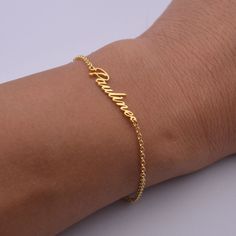 "This personalized name bracelet is a perfect gift for birthday, anniversary, christmas, bridesmaid, graduation, wedding, engagement, best friend, mom and sisters. Our jewelry made of 925 sterling silver with handmade. Orders need 3-5 business days to finished. 100% SATISFACTION!Give FULL refund if you do not love it. Please choose a name you like and I will create your unique Name.It can be your name,or any word you like. We guarantee silver quality.It's safe for people with sensitive skin!! Th Name Breslet Design, Name Bracelet Gold Women, Silver Bracelets For Women Unique, Customizable Dainty Name Bracelet For Personalized Gift, Dainty Customizable Name Bracelet For Personalized Gift, Dainty Nameplate Bracelet For Personalized Gift, Custom Name Charm Bracelet For Personalized Gift, Customizable Dainty Name Bracelet, Dainty Customizable Name Bracelet