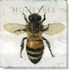 a painting of a bee with the words honeybee on it's back side