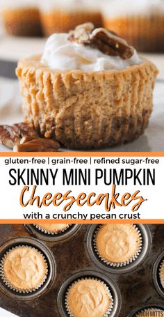 Pumpkin Cheesecakes, Pecan Crust, Mini Pumpkin Cheesecake, Gluten Free Thanksgiving, Gluten Free Cheesecake, Healthy Thanksgiving, Thanksgiving Food Desserts, Gluten Free Brownies, Cheesecake Filling