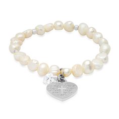 Ladies freshwater pearls, stainless steel "Moms are…." heart charm and simulatd heart shape diamond beaded bracelet Swarovski Crystal Beads, Mesh Bracelet, Crystal Beads Bracelet, Tiger Eye Beads, Heart Shaped Diamond, Chain Anklet, Beaded Stretch Bracelet, Heart Shape, Silver Bracelets