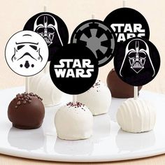 star wars cake pops are on a plate