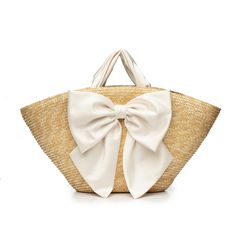 Carlotta Straw Tote W/Ivory Satin Bow - Eugenia Kim Bow Bag, Straw Tote Bag, Straw Handbags, Eugenia Kim, Straw Bags, Boy Accessories, Straw Tote, Satin Bow, Scarf Jewelry