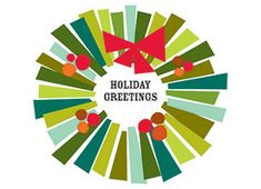 the holiday greetings logo is surrounded by green and red stripes with bows on them