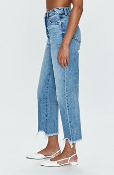 These closet-staple nonstretch-denim jeans are designed with a high waist and sparse distressing. 26" inseam; 17" leg opening; 13" front rise; 16" back rise (size 29) 100% cotton Machine wash, tumble dry Imported Closet Staples, Crop Jeans, Cropped Jeans, Denim Jeans, High Waist, Nordstrom, High Waisted, Closet