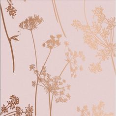 a pink and gold wallpaper with flowers on the bottom right hand corner is an image of wildflowers against a pale background