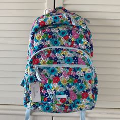 Vera Bradley Far Out Floral Large Xl Backpack Nwt Flowers Travel 12.00" W X 16.75" H X 8.75" D With 2.75" Handle Drop; 32.00" Adjustable Straps. Xl. Smoke Free Home. Exterior Features Two Side Slip Pockets, Two Horizontal Zip Pockets. Front Zip Compartment Offers Three Slip Pockets, Four Pen Slips And An Id Window. Padded Laptop Sleeve. Pattern Placement May Very Slightly. Travel Back To School. Harry Potter Backpack, Vera Bradley Backpack Campus, Painting Backpack, Blue Green Fabric, Mini Backpack Purse, Floral Backpack, Quilted Backpack, Diaper Bag Backpack, Blue Backpack