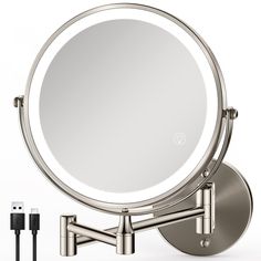 an image of a bathroom mirror and plugged in charger