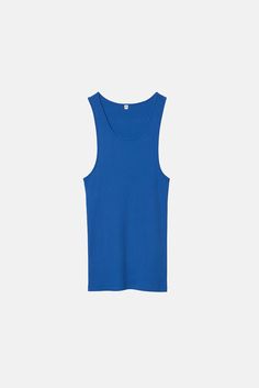 MALIBU TANK Summer Cotton Vest With Scoop Neck, Casual Solid Color Tank Top For Layering, Casual Muscle Tee For Layering, Casual Knit Tank Top For Layering, Summer Layering Vest, Casual Blue Sleeveless Tank Top, Ribbed Tank Vest For Summer, Ribbed Knit Tank Top, Cotton Racerback Top