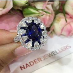 Ultimate Royal Blue by Nader Jewellers @fashioninloverz 💙… Leaf Engagement Ring, Blue Diamond Ring, Topaz Engagement Ring, Sapphire And Diamond Ring, Engagement Ring White Gold, Big Rings, Women Diamond, Fabulous Jewelry, White Gold Engagement Rings